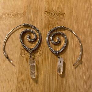 Crystal Drop Spiral Hoop Earrings - Silver Clear